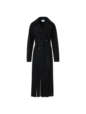 Designer Trenchcoat aus gefilzter Wolle mit Fransen - Schwarz