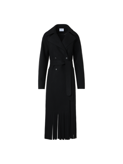 Designer Trenchcoat aus gefilzter Wolle mit Fransen - Schwarz