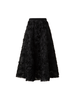 Designer A-Linien-Midirock mit 3D Carnation Stickerei - Schwarz