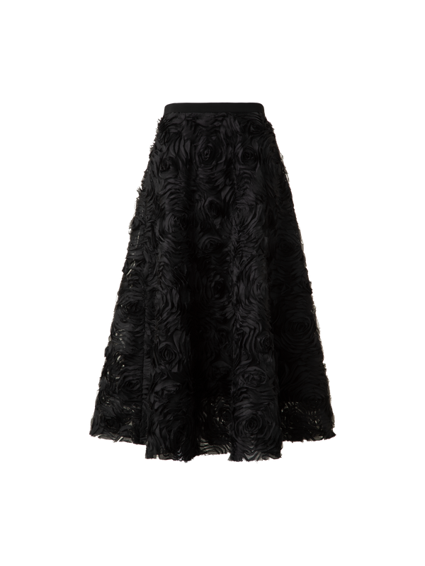 Designer A-Linien-Midirock mit 3D Carnation Stickerei - Schwarz