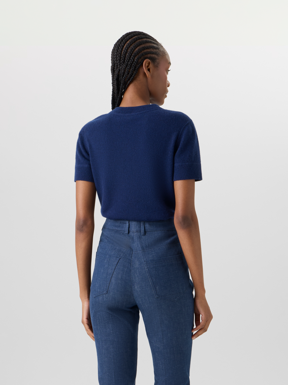 Designer Kurzärmeliger Strickpullover aus Kaschmir - Blau #editorial