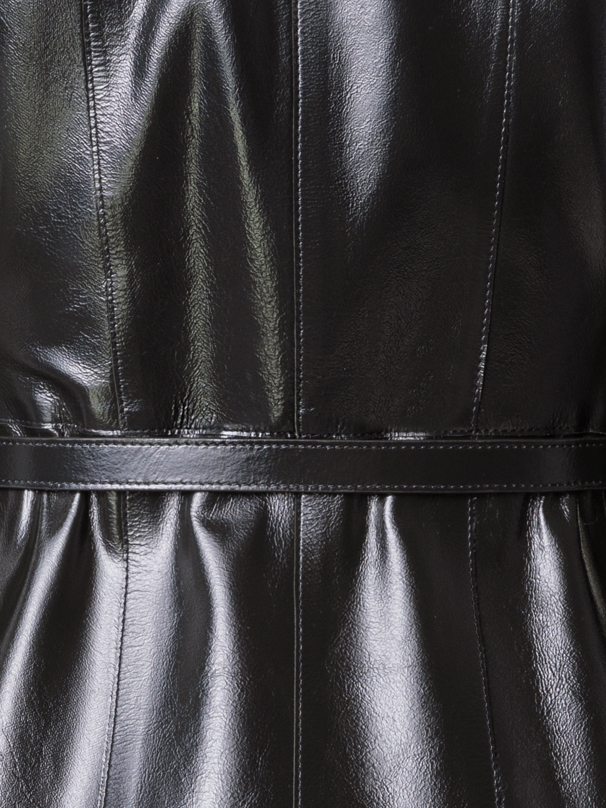 Designer Fitted Lacquer Leather Jacket with Belt - Grün