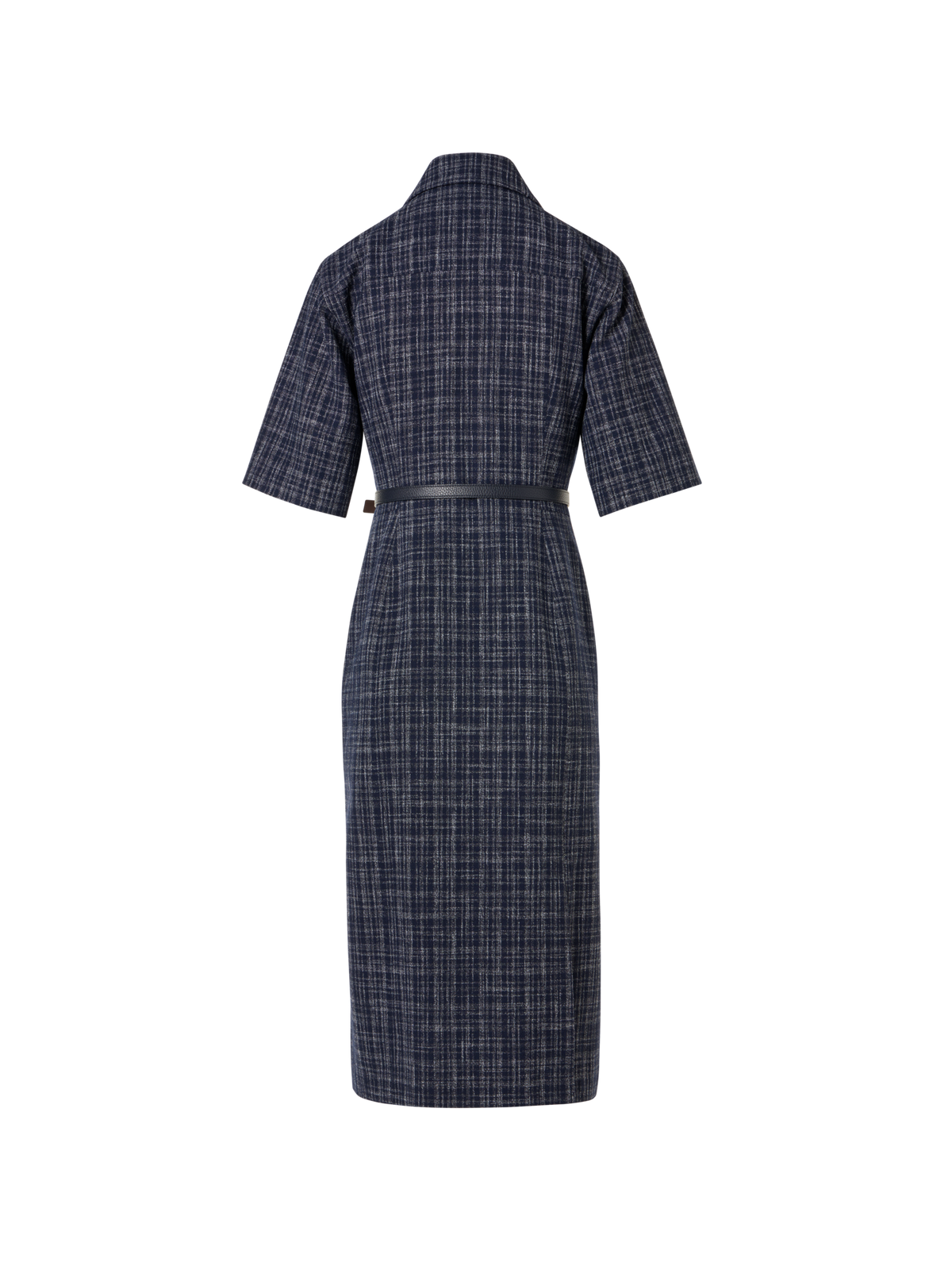 Designer Kurzärmeliges Hemdblusenkleid aus Woll-Viskose-Tweed - Blau