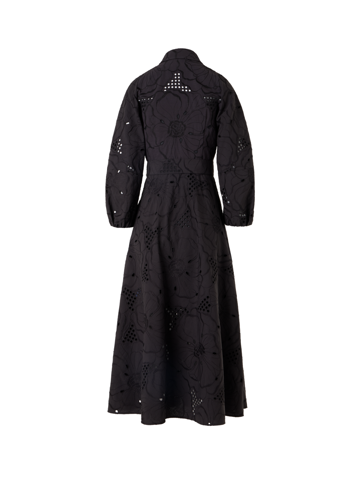 Designer Midikleid mit Blumen-Lochstickerei - Schwarz