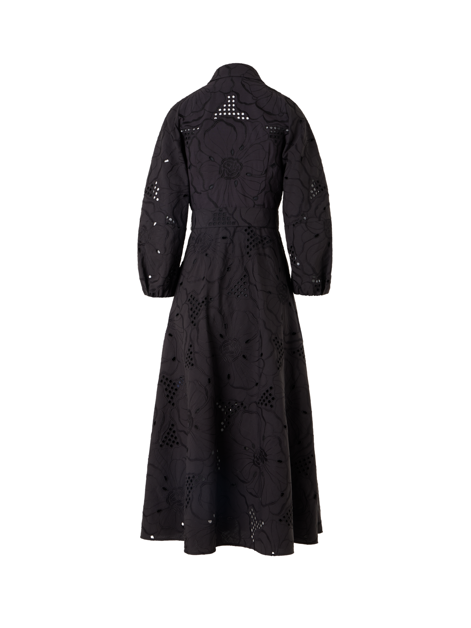Designer Midikleid mit Blumen-Lochstickerei - Schwarz