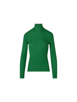 Designer Feinripp-Pullover aus Kaschmirseide mit Stehkragen - Grün