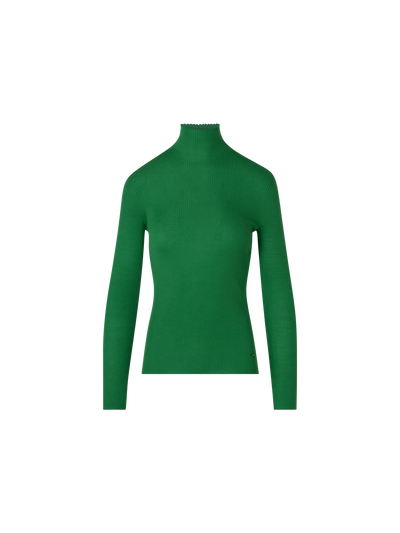 Designer Feinripp-Pullover aus Kaschmirseide mit Stehkragen - Grün