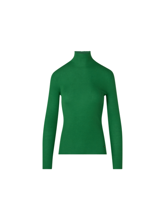 Designer Feinripp-Pullover aus Kaschmirseide mit Stehkragen - Grün