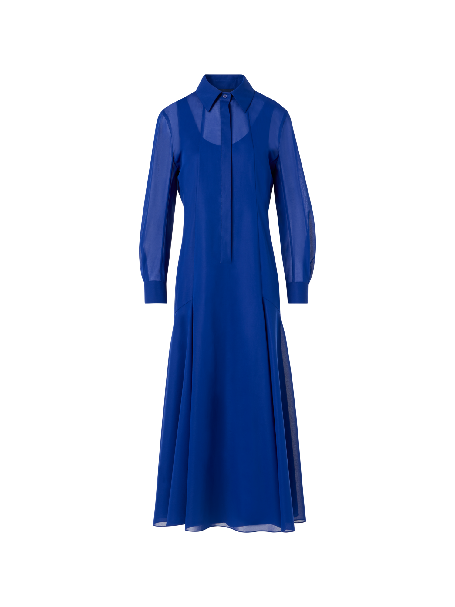 Designer Midikleid in A-Linie aus Baumwoll-Voile - Blau