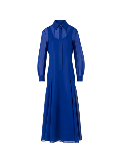 Designer Midikleid in A-Linie aus Baumwoll-Voile - Blau