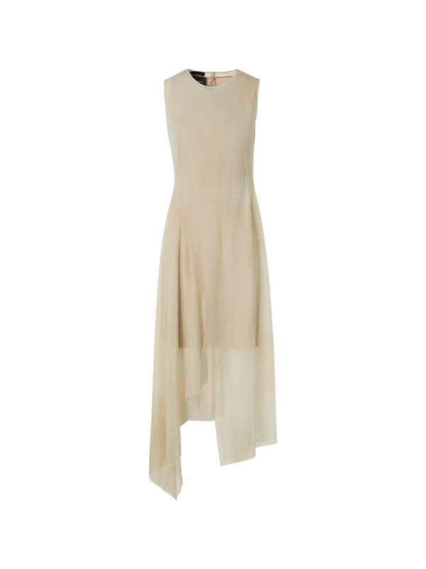 Designer Transparentes Tüll-Kleid mit Chiaroscuro Druck - Beige