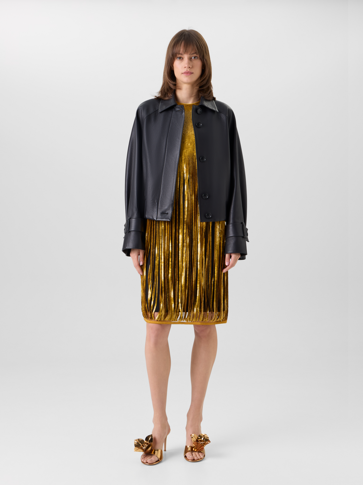 Designer Oversize Nappaleder-Blouson mit Strickbund - Schwarz #editorial