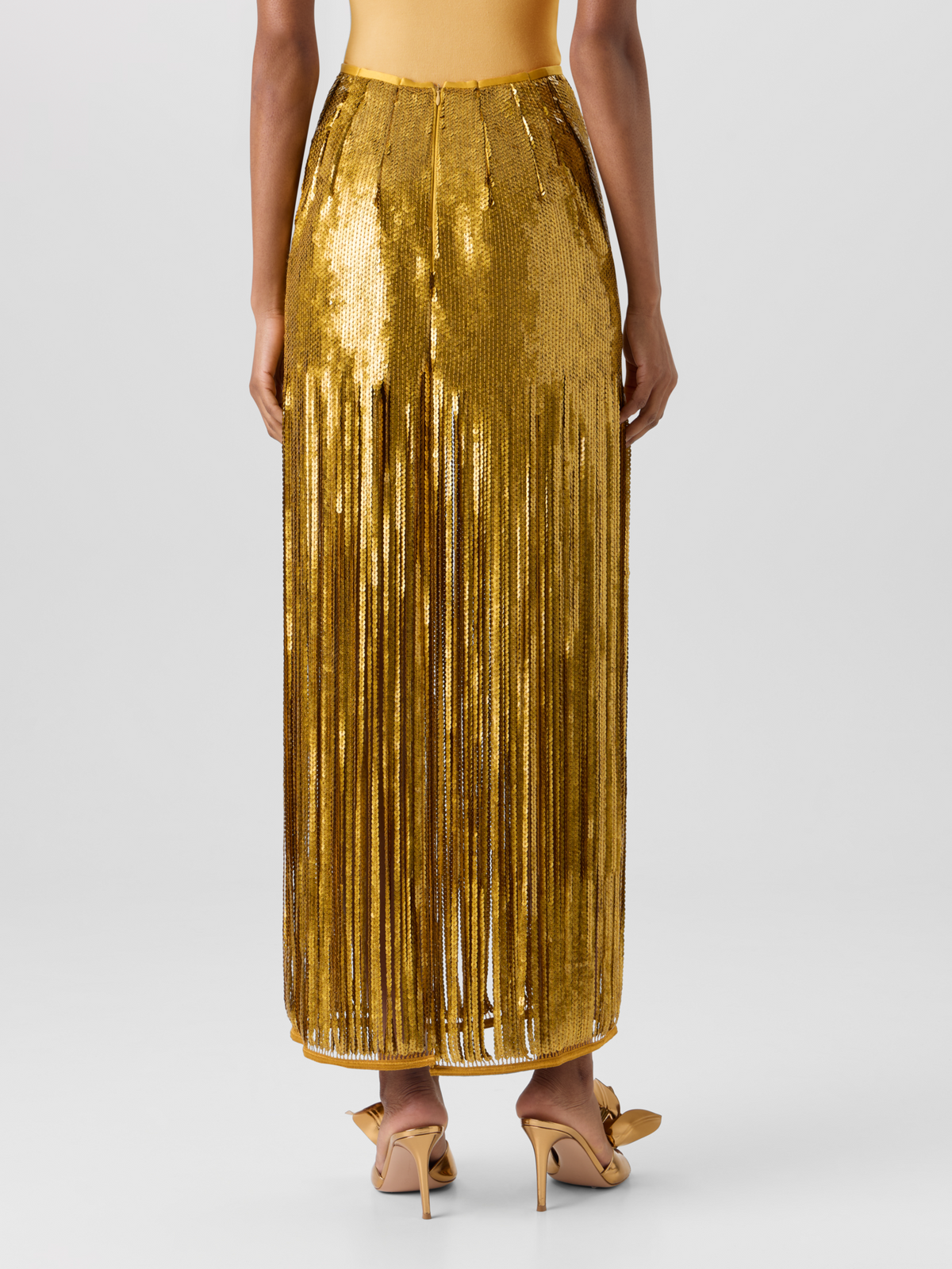 Designer Midirock mit Paillettenfransen - Gold 