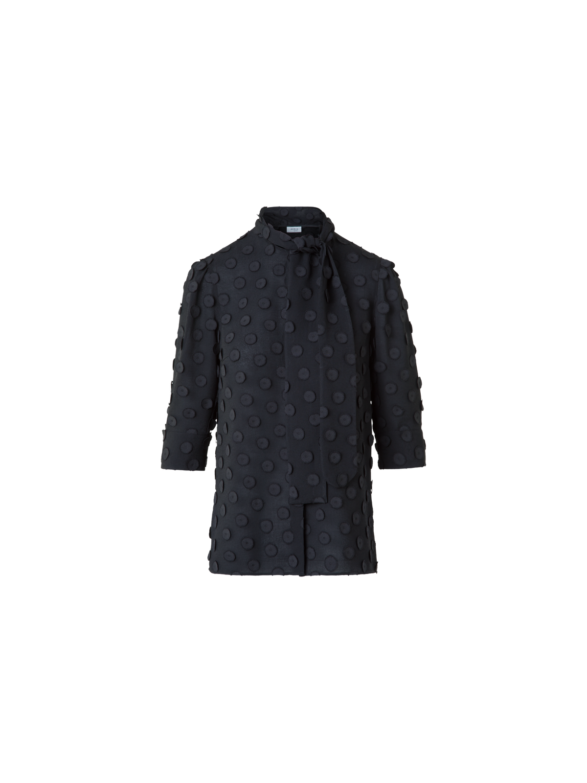 Designer Bluse mit Schleife und 3D Polka Dots - Schwarz