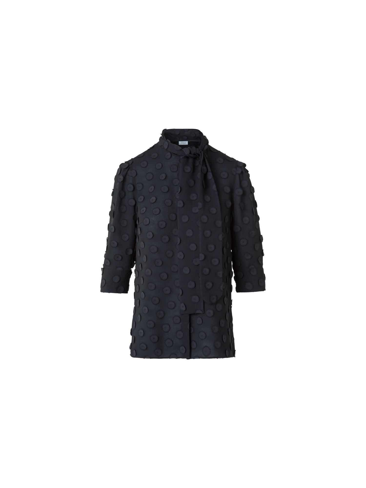 Designer Bluse mit Schleife und 3D Polka Dots - Schwarz