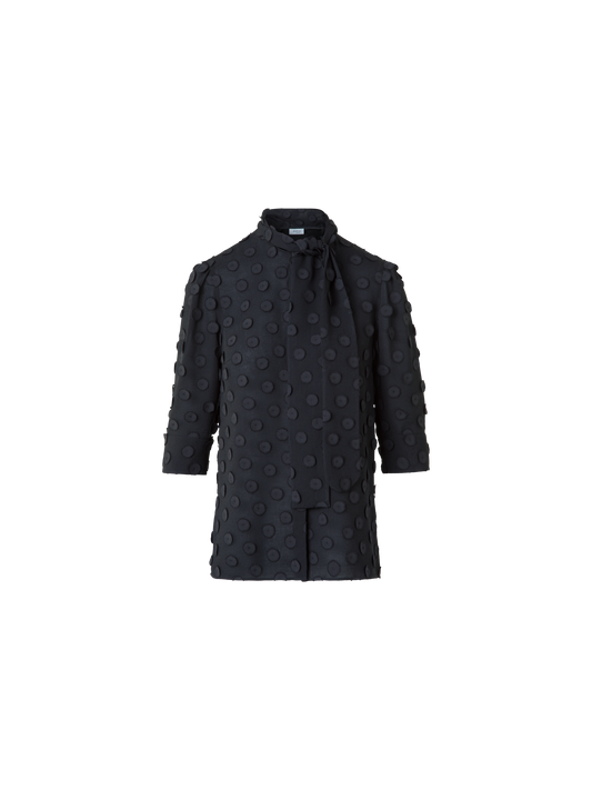 Designer Bluse mit Schleife und 3D Polka Dots - Schwarz