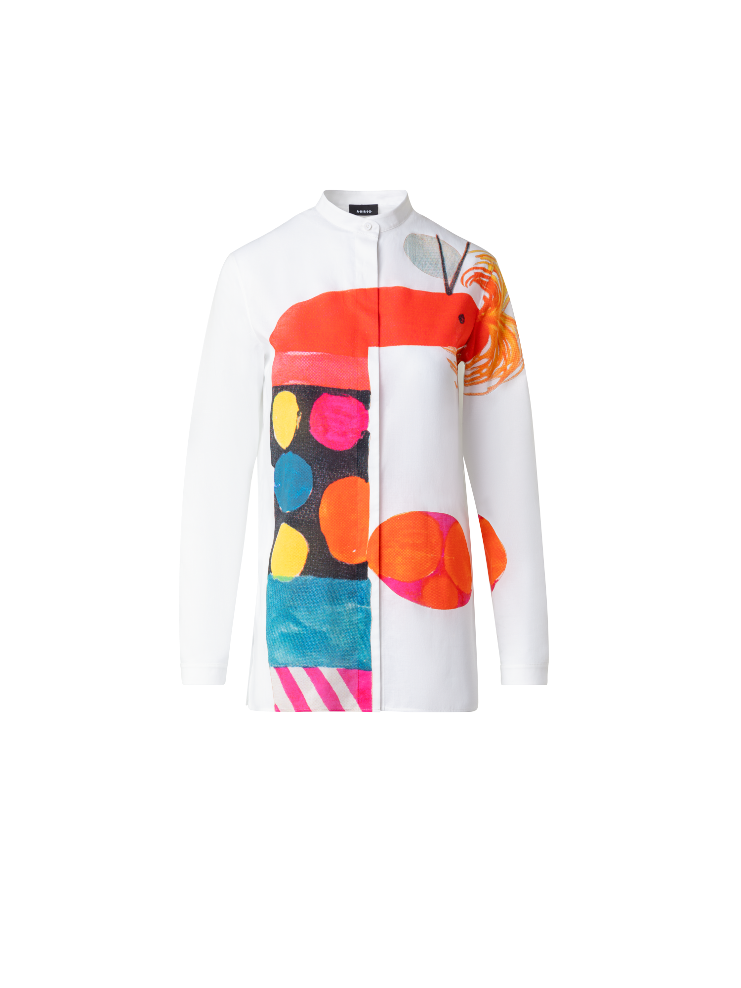 Designer Baumwoll-Voile-Bluse mit Rooster Druck - Bunt