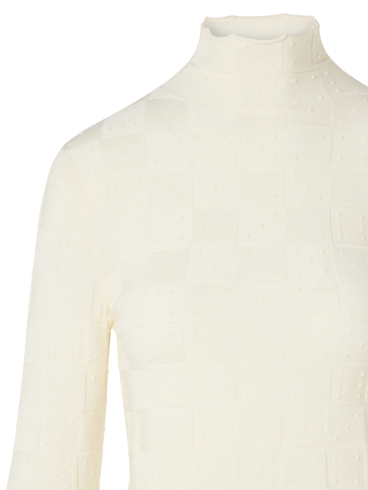 Designer Taillierter Wollpullover mit 3D Dice Strick - Ecru