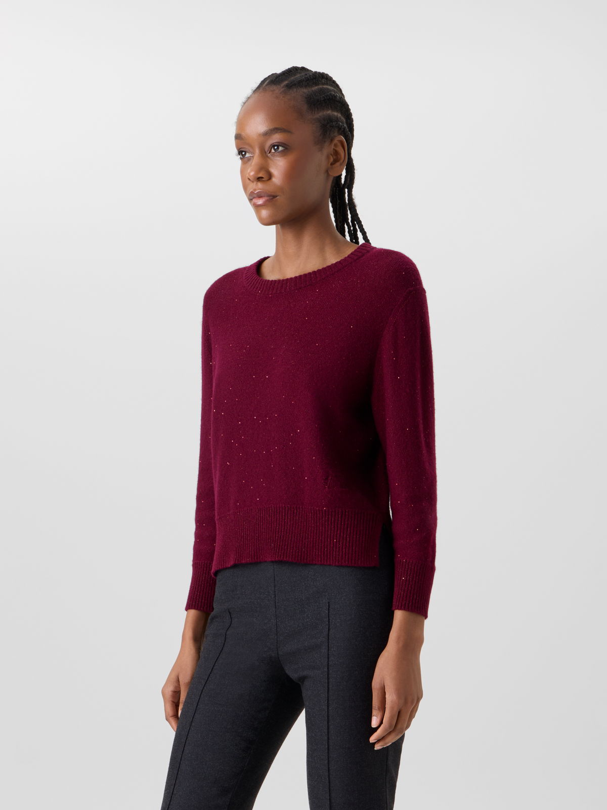 Designer Kaschmirpullover mit feinen Pailletten - Rot 