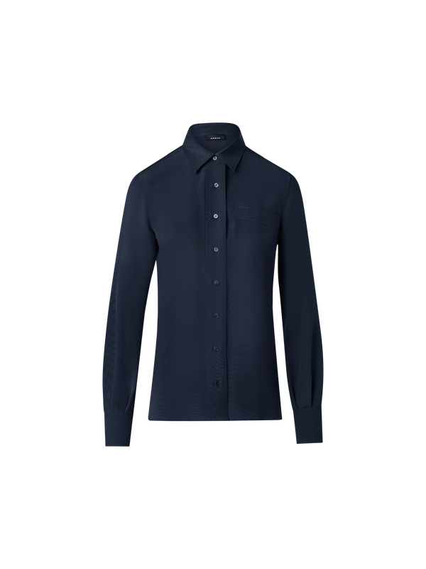 Designer Seidenbluse aus Seiden-Crêpe - Dunkelblau - Blau