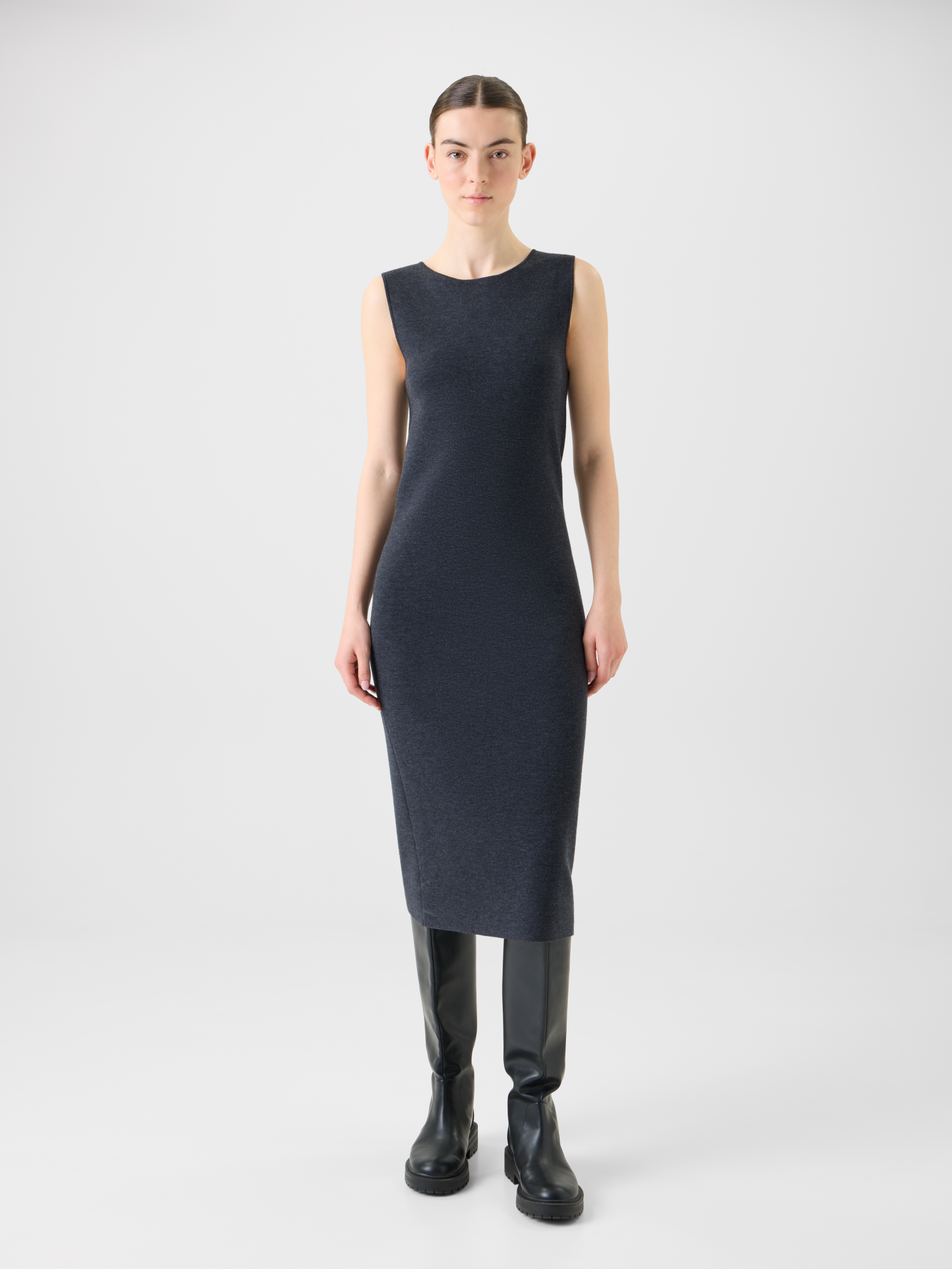 Designer Milano Wolle Strick Schlauchkleid - Grau 