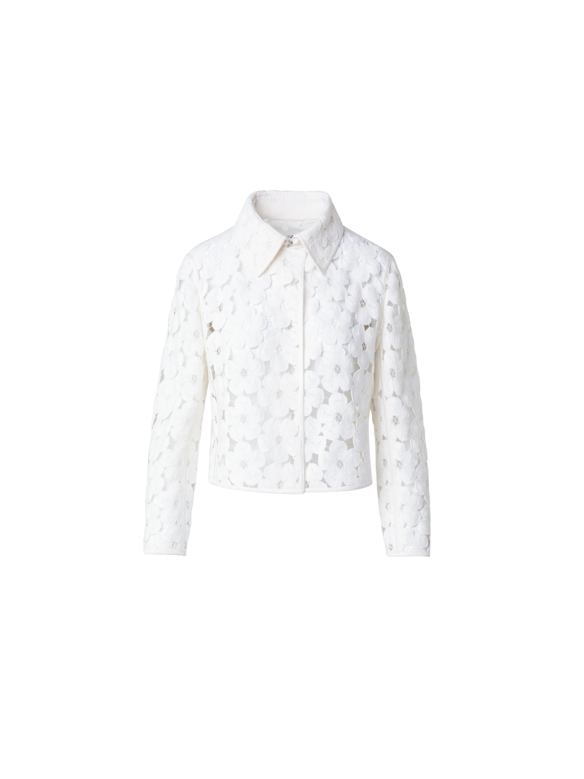 Designer Kurze Jacke mit Anemones Stickerei - Ecru - Weiss