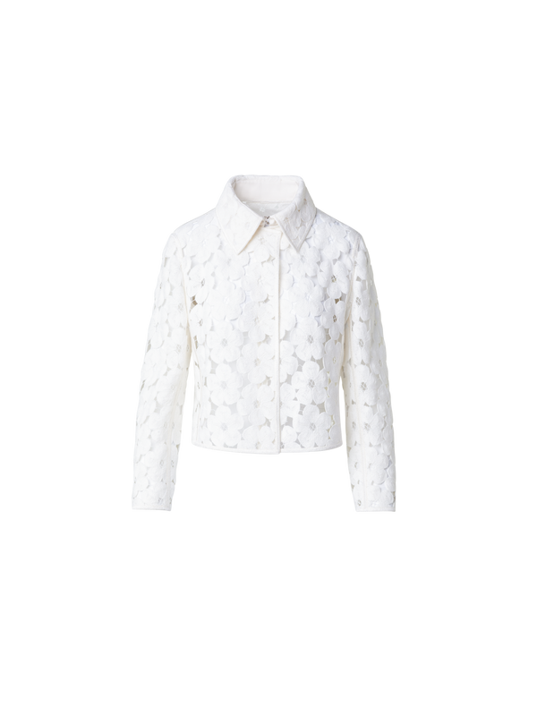 Designer Kurze Jacke mit Anemones Stickerei - Ecru - Weiss