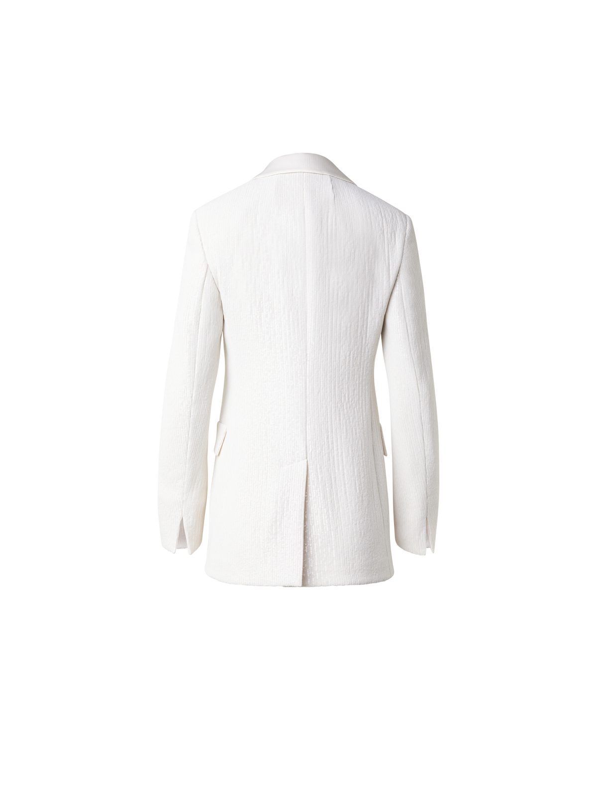 Designer Langer Pailletten-Blazer mit Satinrevers - Ecru - Weiss