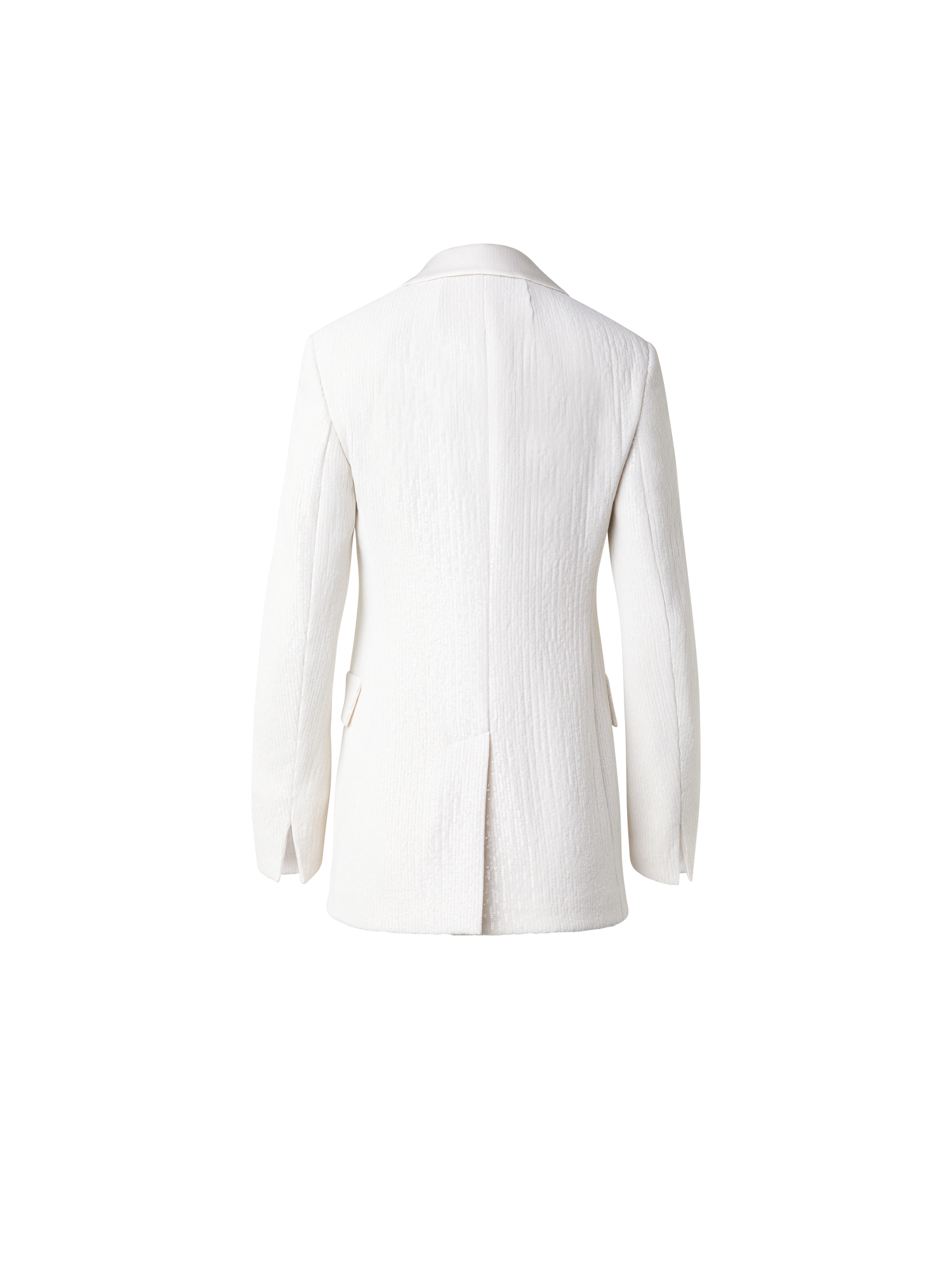 Designer Langer Pailletten-Blazer mit Satinrevers - Ecru - Weiss