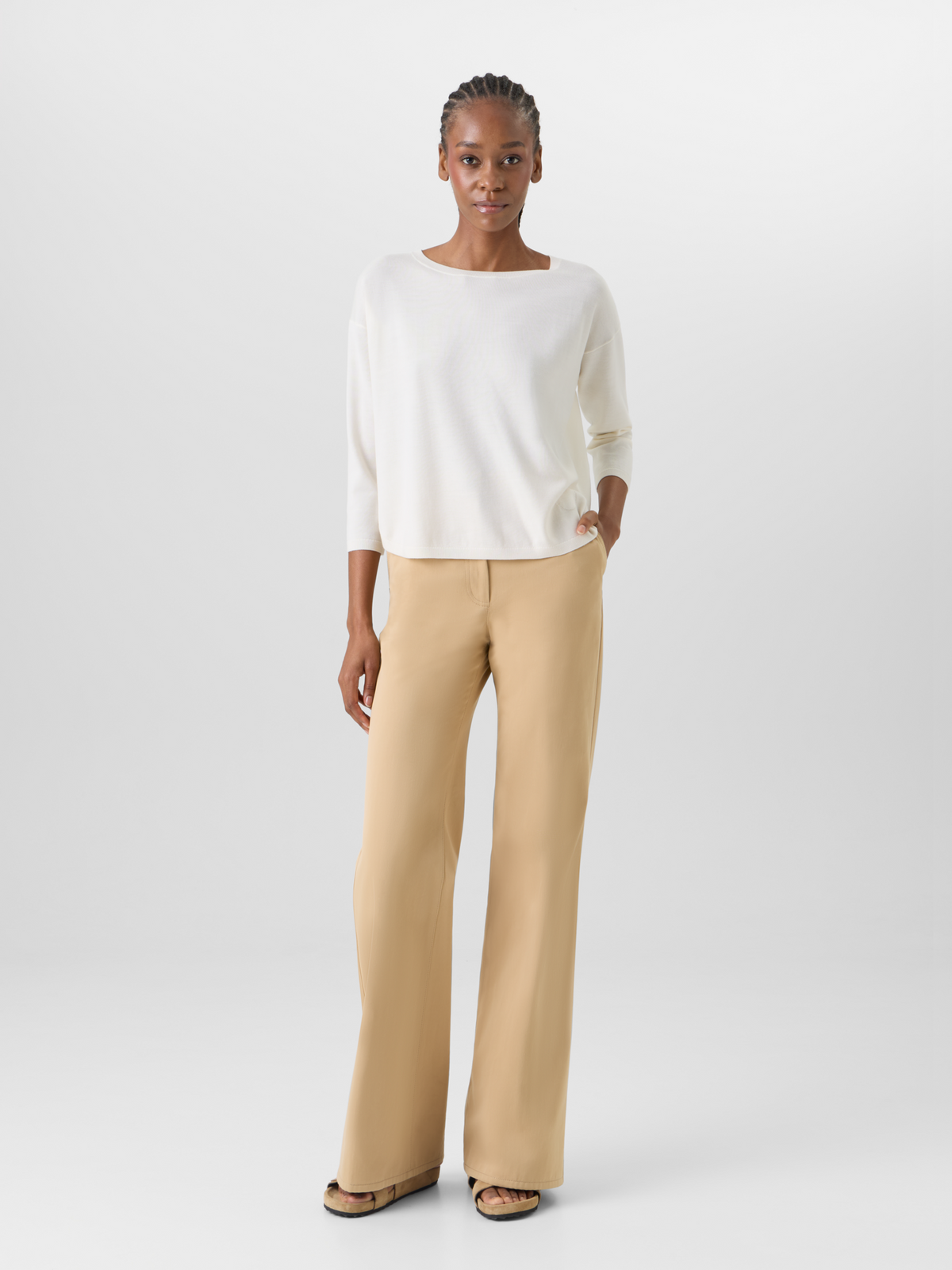 Designer Celia Bootcut Hose aus Baumwoll-Gabardine - Beige #editorial