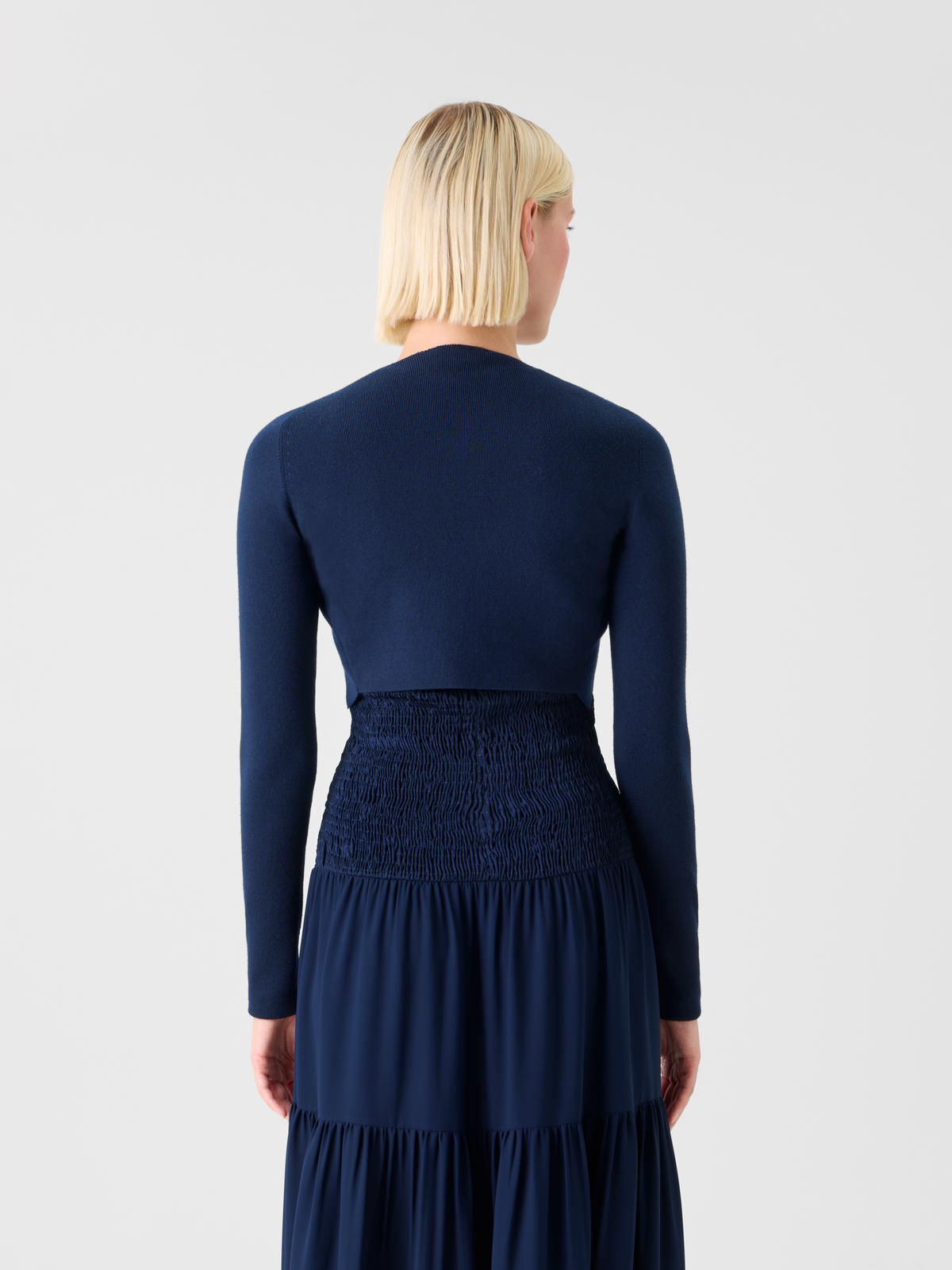 Designer Cropped Bolero-Cardigan aus Merinowolle - Dunkelblau - Blau #editorial