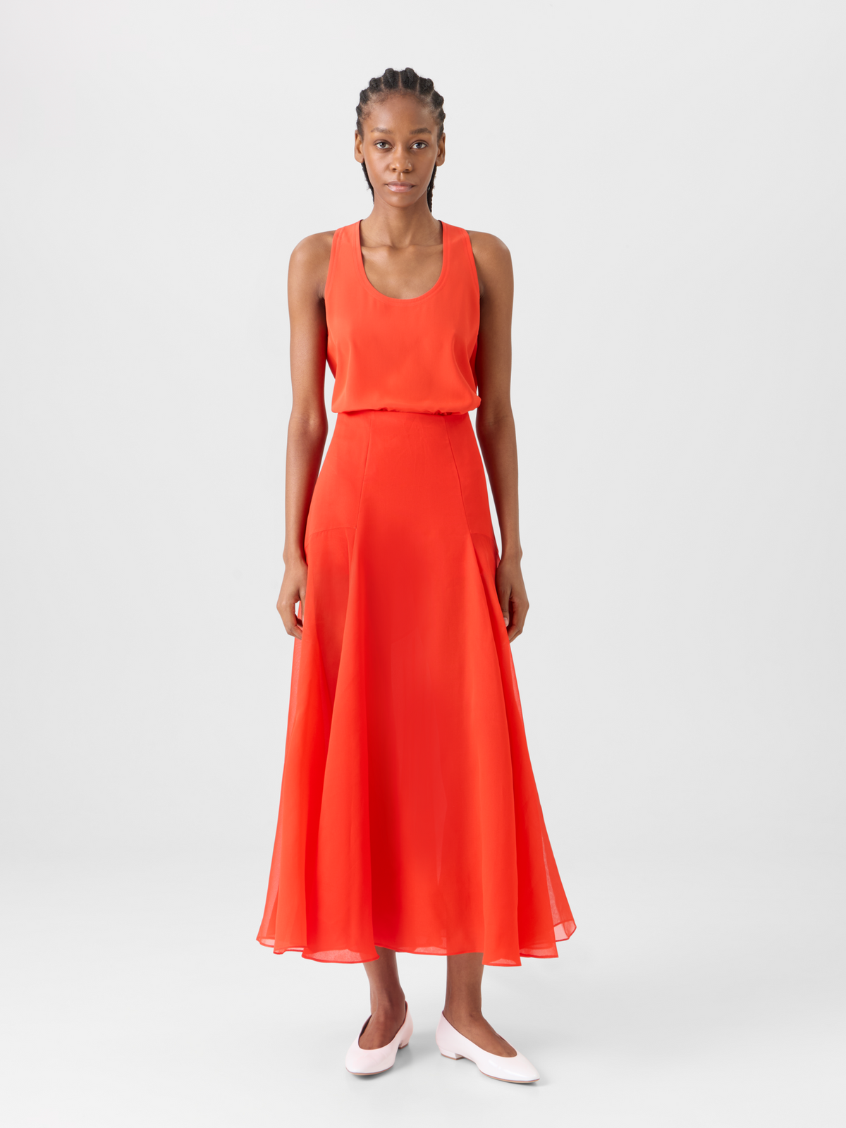 Designer Ausgestellter Midirock aus Seidenorganza - Rot #editorial
