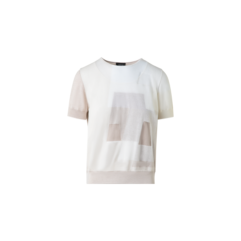 Doppellagiger Intarsien-Kurzarmpullover