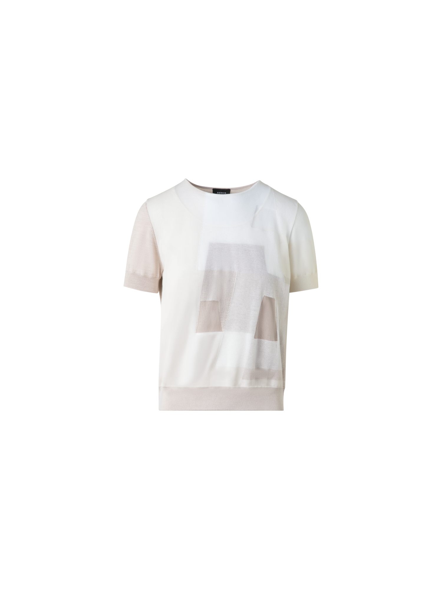 Designer Doppellagiger Intarsien-Kurzarmpullover - Bunt - Ecru - Beige - Weiss