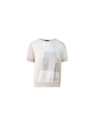 Designer Doppellagiger Intarsien-Kurzarmpullover - Bunt - Ecru - Beige - Weiss