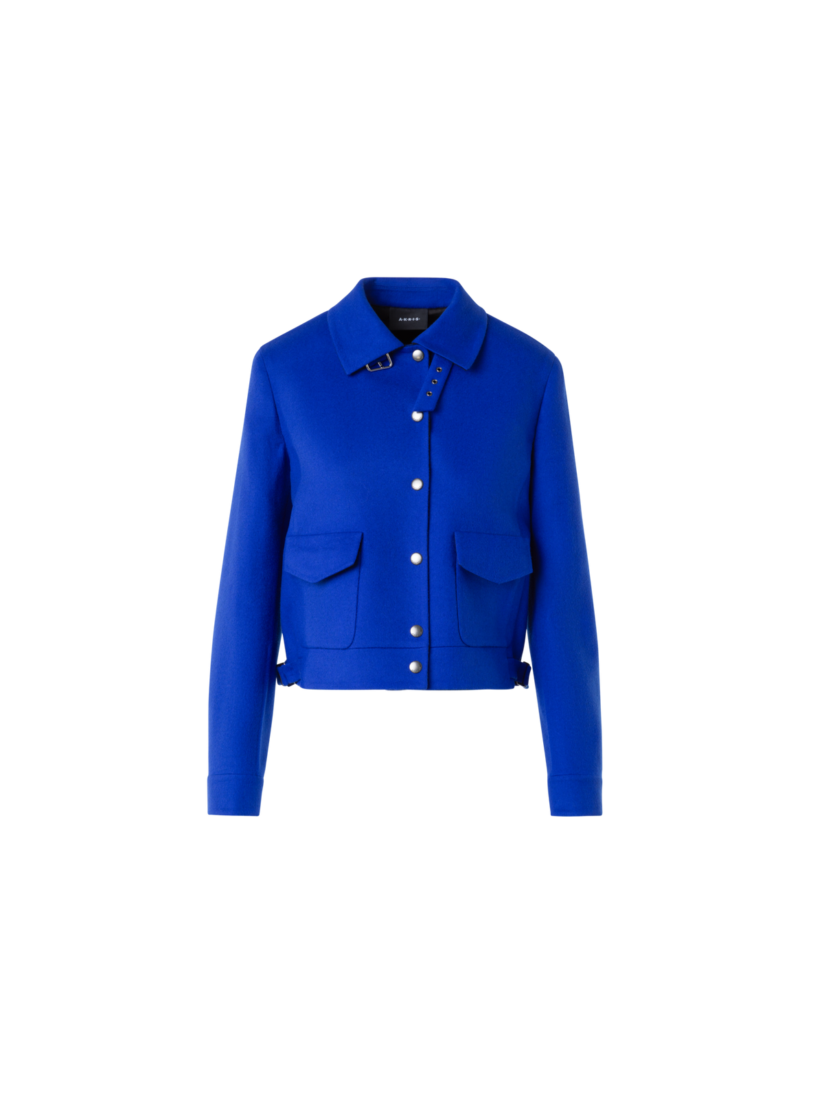 Designer Kurzer Wollflanell Doubleface Blouson - Blau