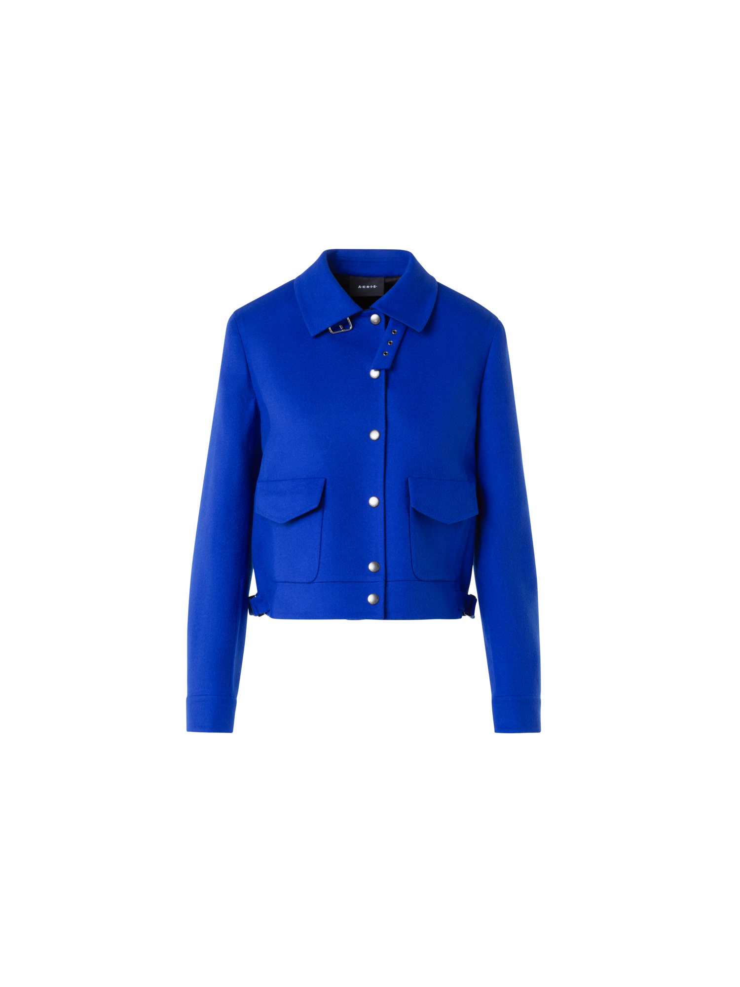 Designer Kurzer Wollflanell Doubleface Blouson - Blau