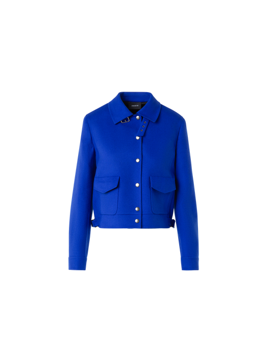 Designer Kurzer Wollflanell Doubleface Blouson - Blau