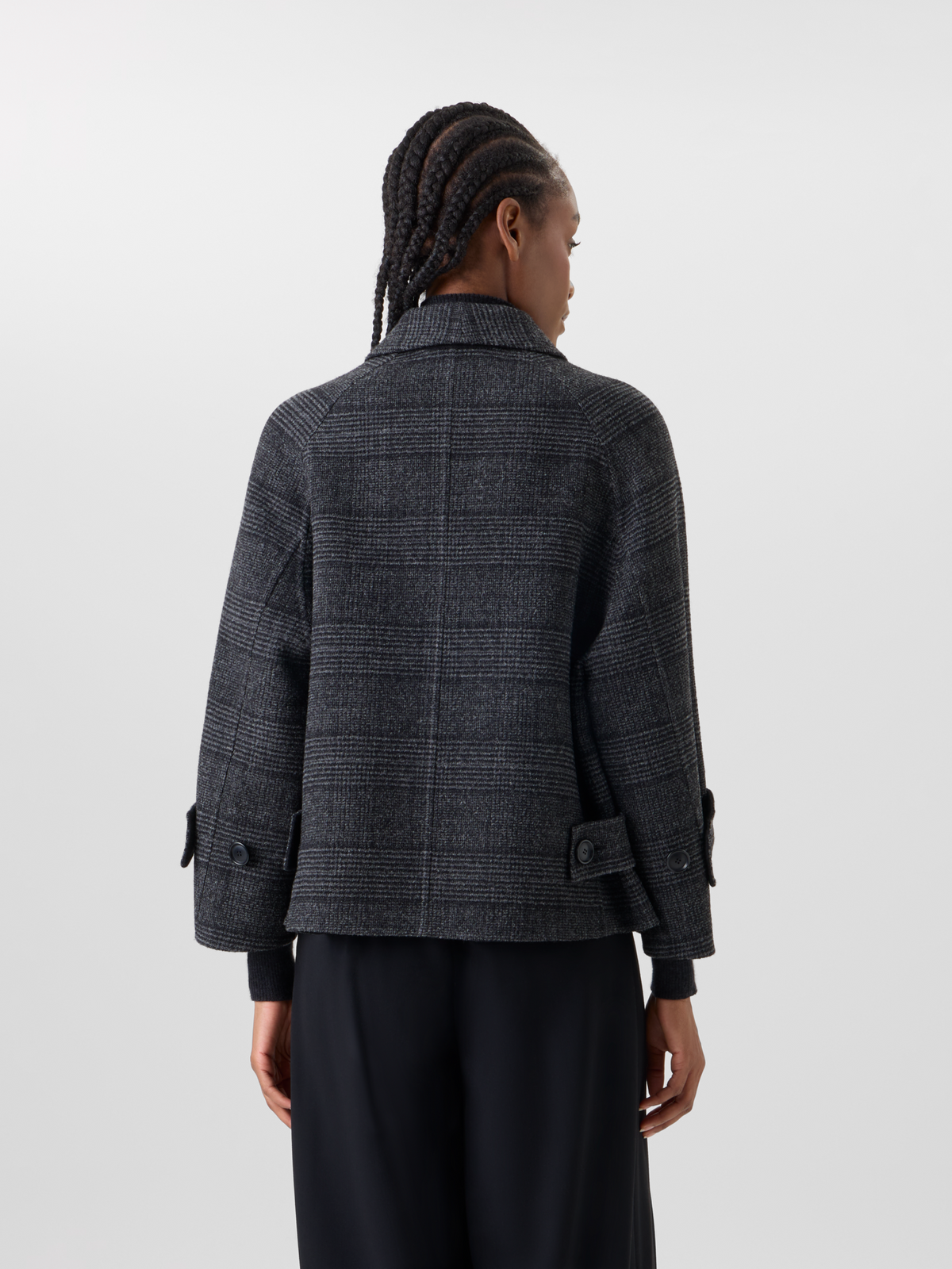 Designer Kurze A-Linien-Jacke mit Glencheck - Schwarz - Grau - Bunt 