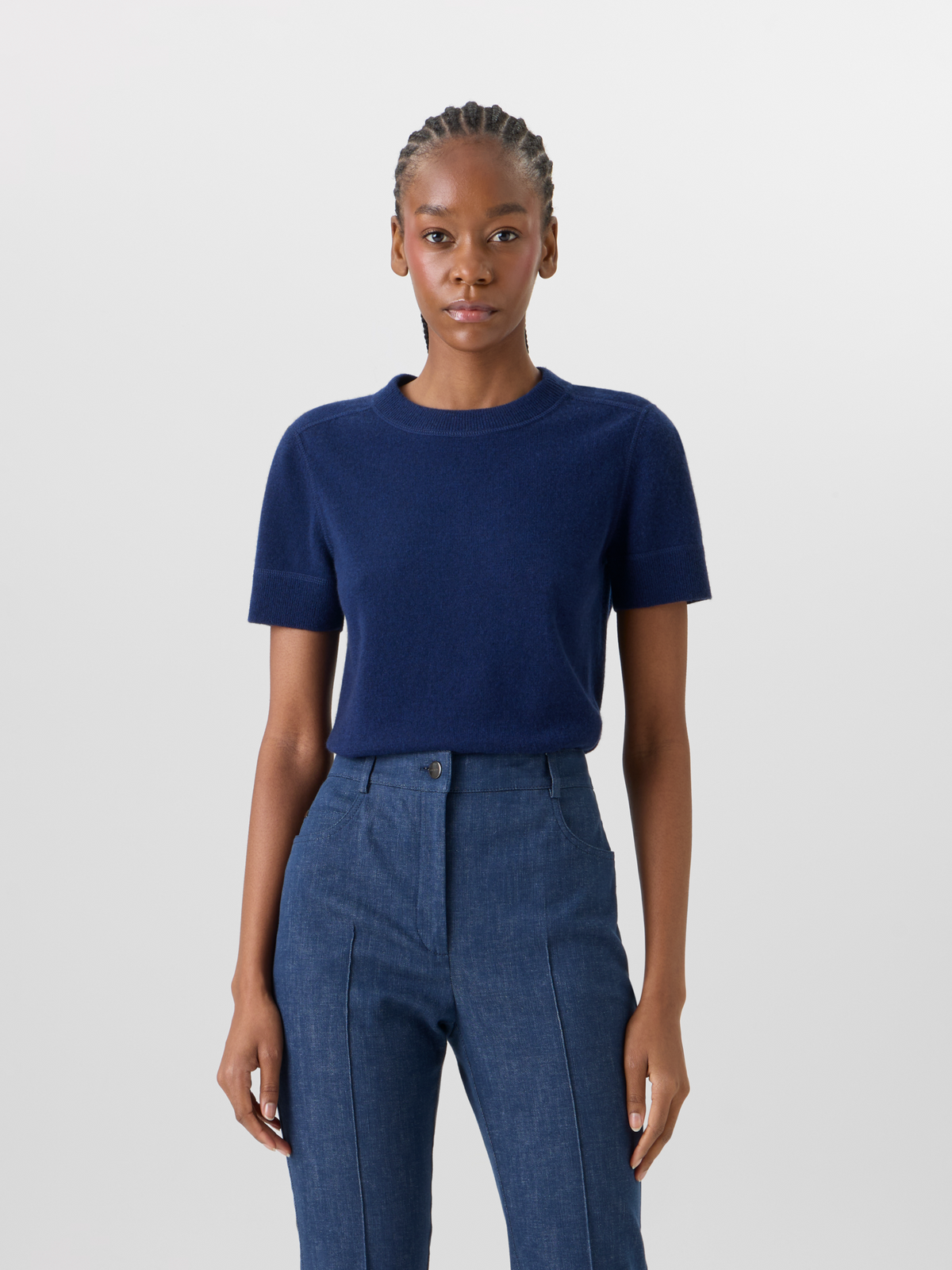Designer Kurzärmeliger Strickpullover aus Kaschmir - Blau #editorial