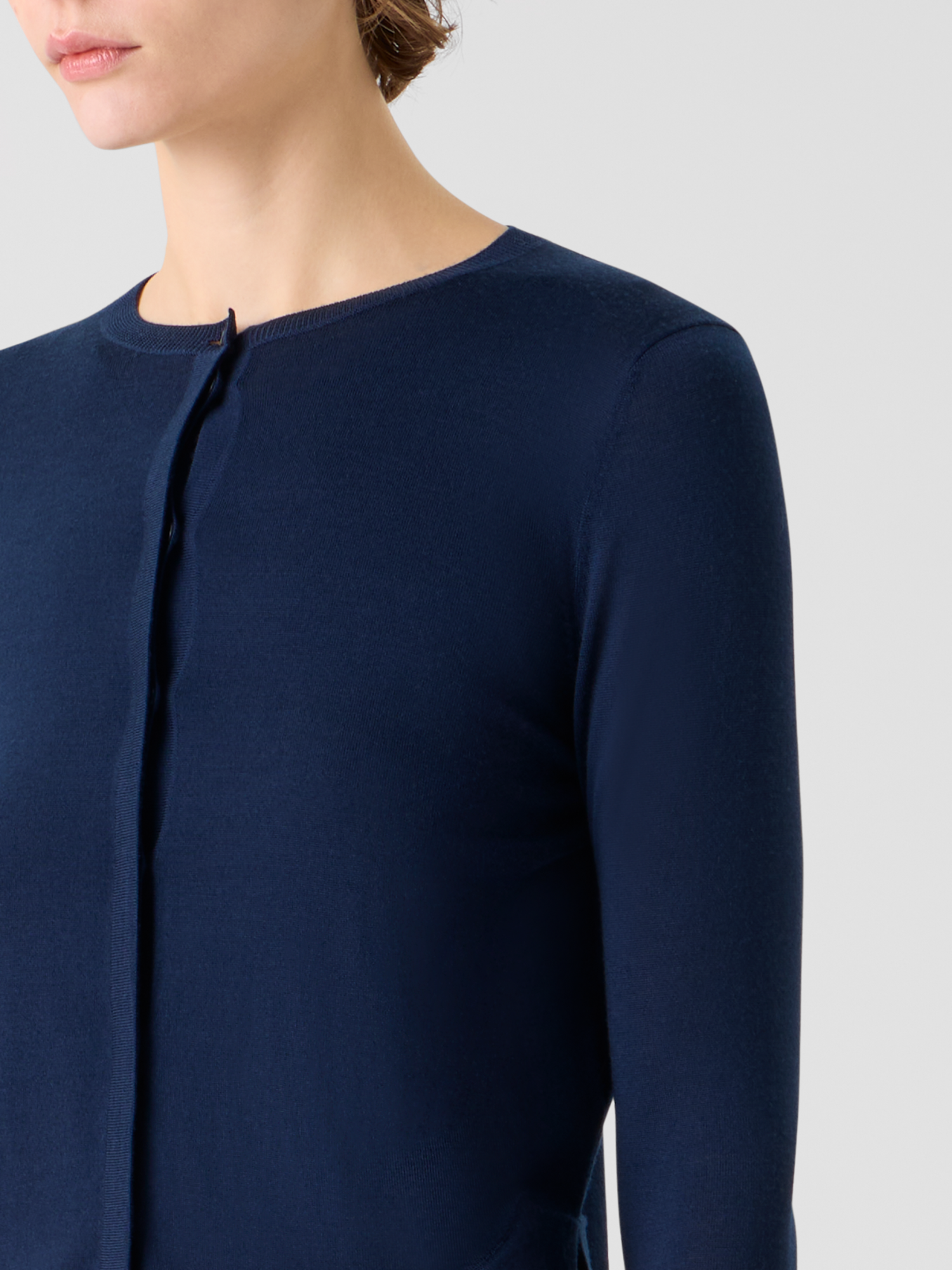 Designer Leichter Strick-Cardigan aus Merinowolle - Dunkelblau - Blau