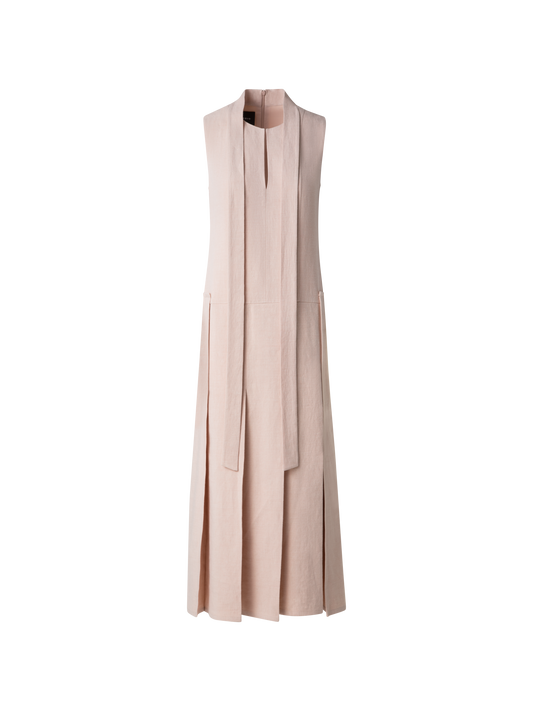Designer Plissiertes Midikleid aus Leinen-Wollmischung - Beige
