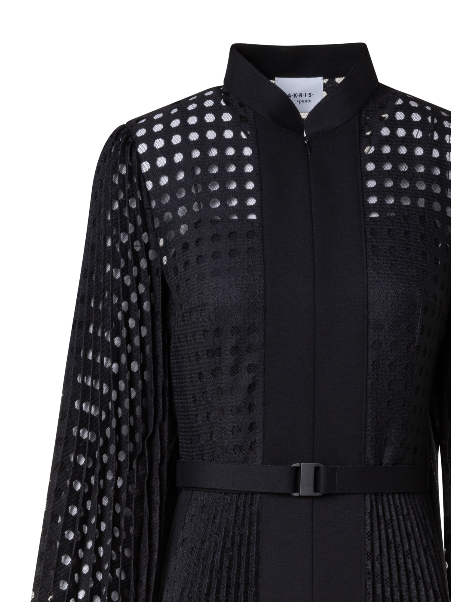 Designer Plissee-Midikleid mit Volumenärmeln - Schwarz