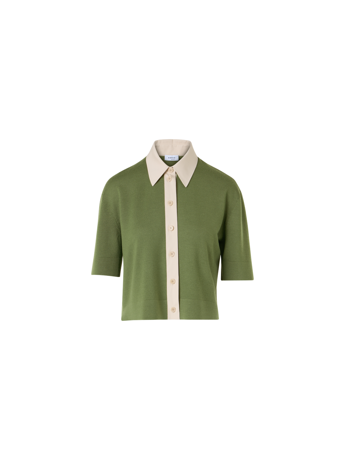 Designer Kurzärmelige Strick-Polojacke aus Merinowolle - Grün
