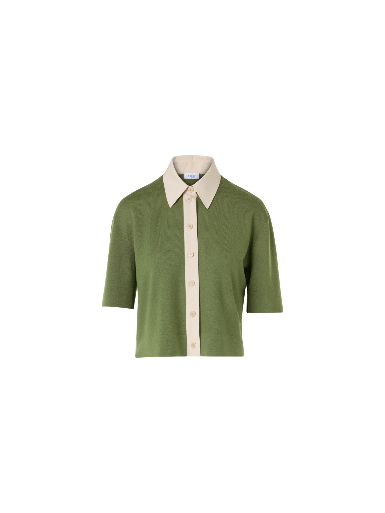 Designer Kurzärmelige Strick-Polojacke aus Merinowolle - Grün