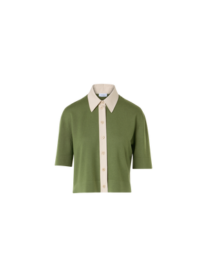 Designer Kurzärmelige Strick-Polojacke aus Merinowolle - Grün
