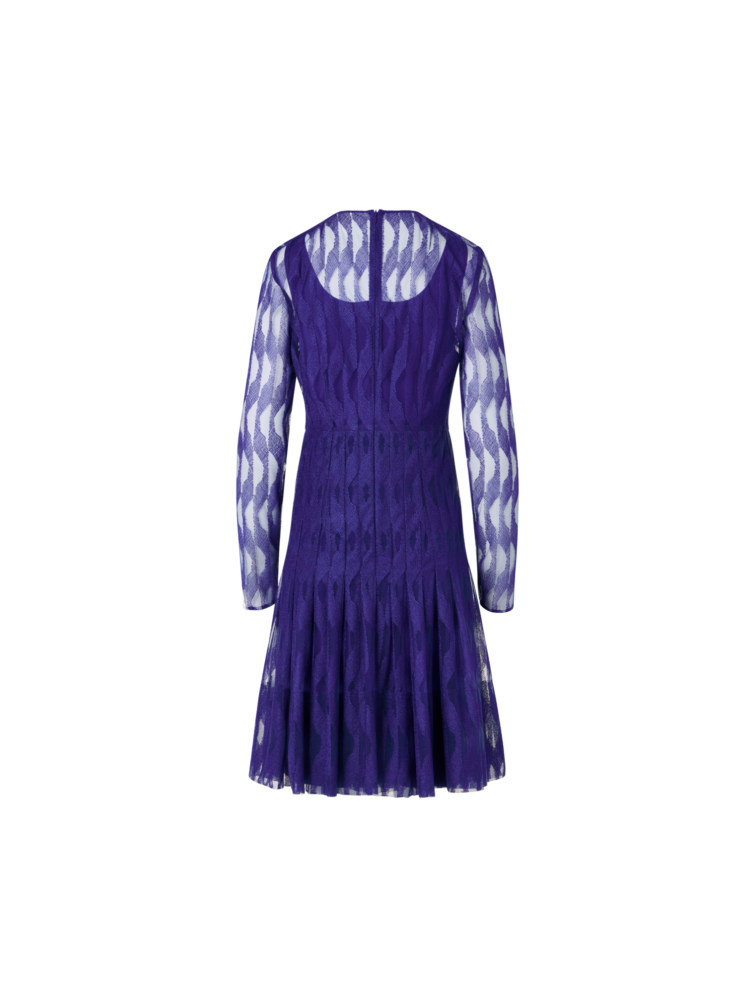 Designer Langärmeliges Kleid mit High Plains Stickerei auf Tüll - Violett