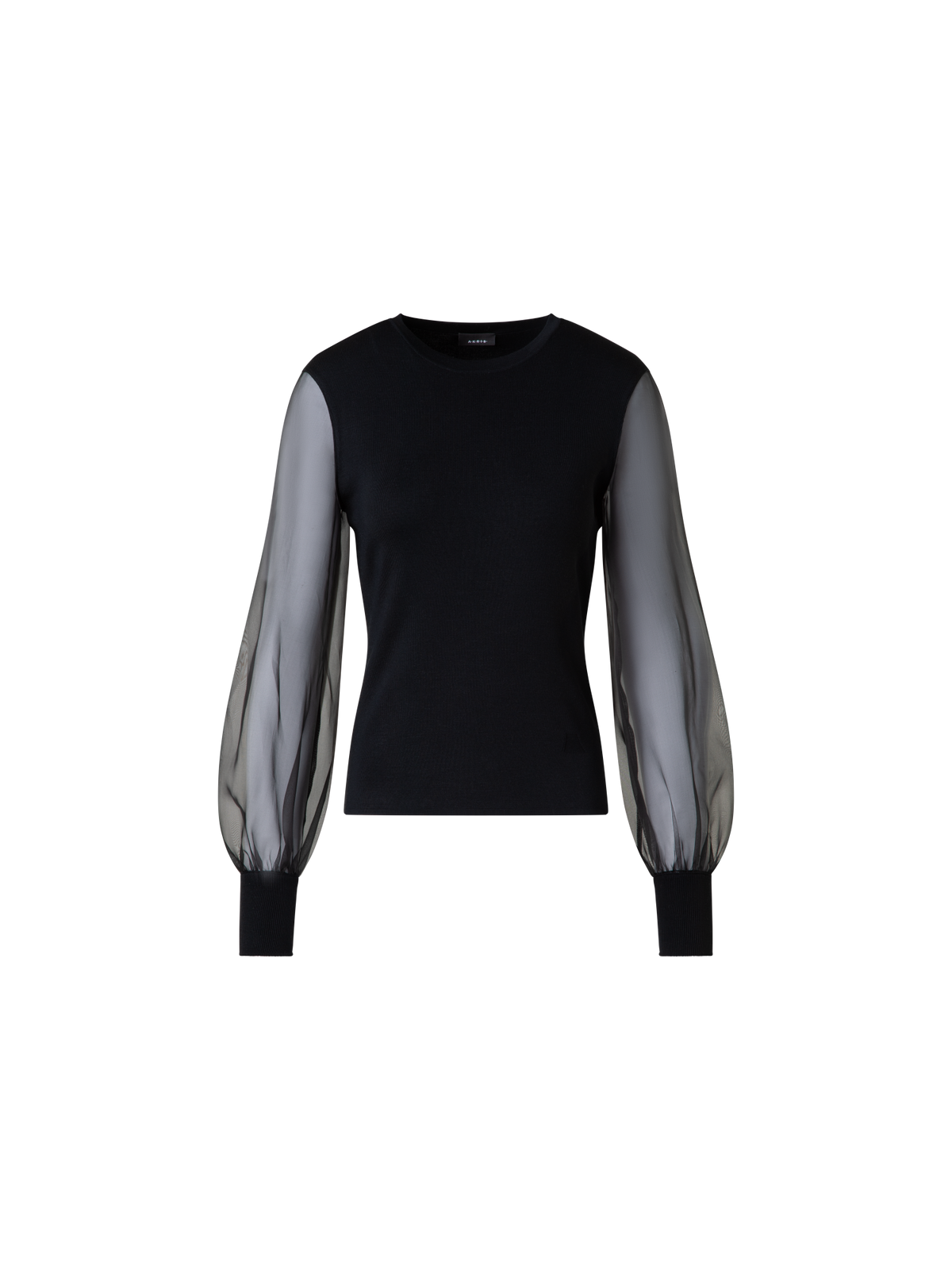 Designer Seidenpullover mit transparenten Organza-Ärmeln - Schwarz