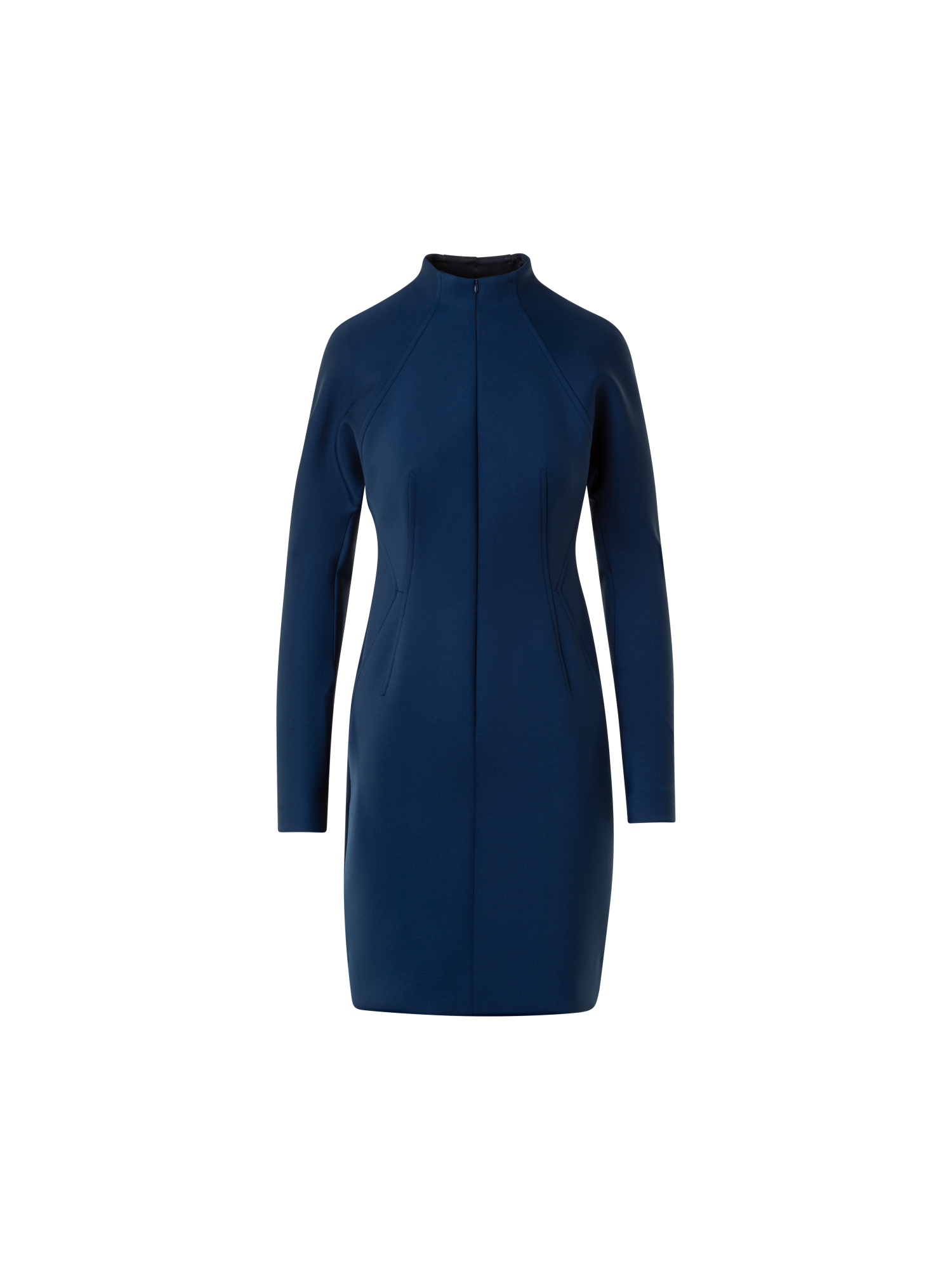 Designer Kurzes Techno Neopren Mock Neck Kleid - Dunkelblau - Blau