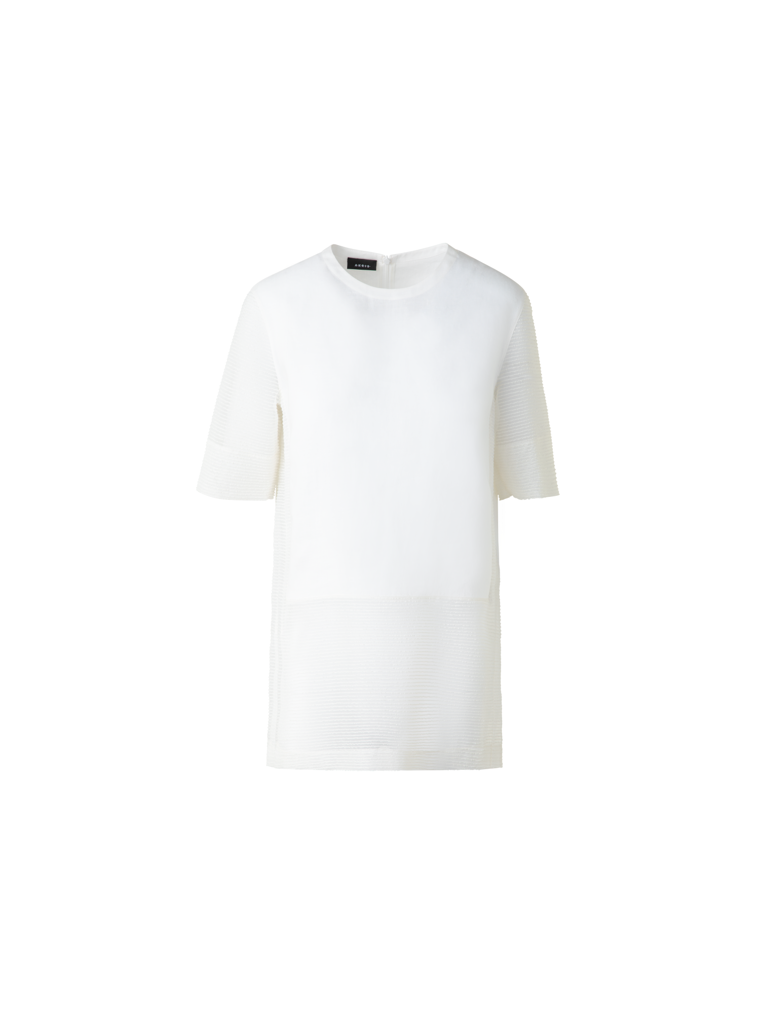 Designer Leinen-Tunika-Bluse mit durchsichtiger Seite - Ecru - Weiss